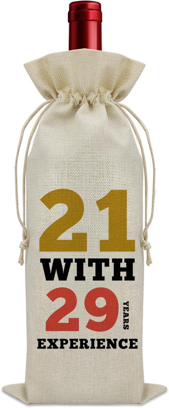 Sazuwu Funny 50th Birthday Gifts Wine Bag 50 Year Old Birthday Gifts for Friend 1974 Birthday Gifts Wine Bottle Decoration Bag 21 with 29 Years Experience Wine Accessories Gifts for Wine Lovers