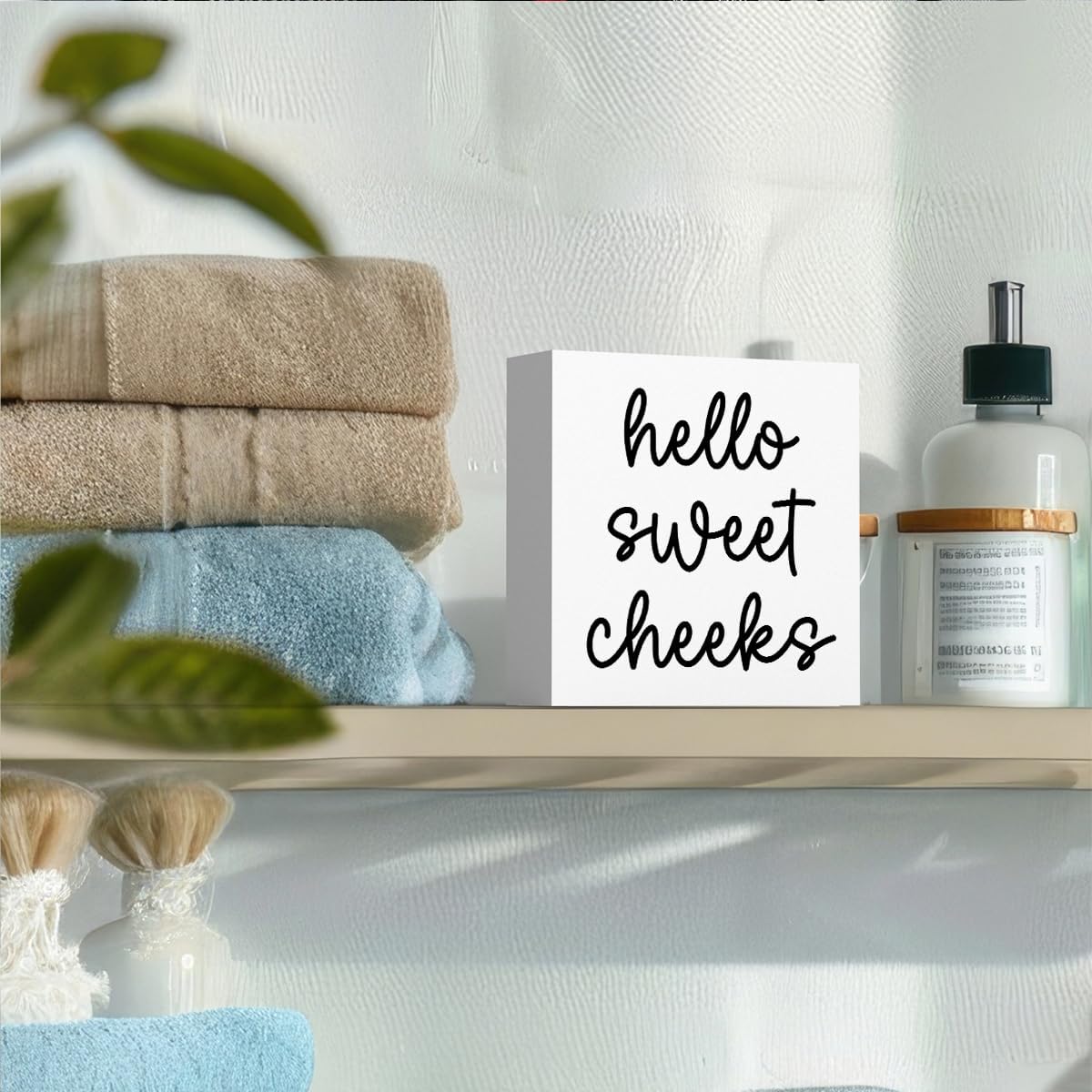 Hello Sweet Cheeks Bathroom Decor, Funny Bathroom Signs Decoration, Black and White Bathroom Decoration, Bathrooms Decor for Shelves, Wooden Box Decoration Sign for Home Farmhouse Living Room Table