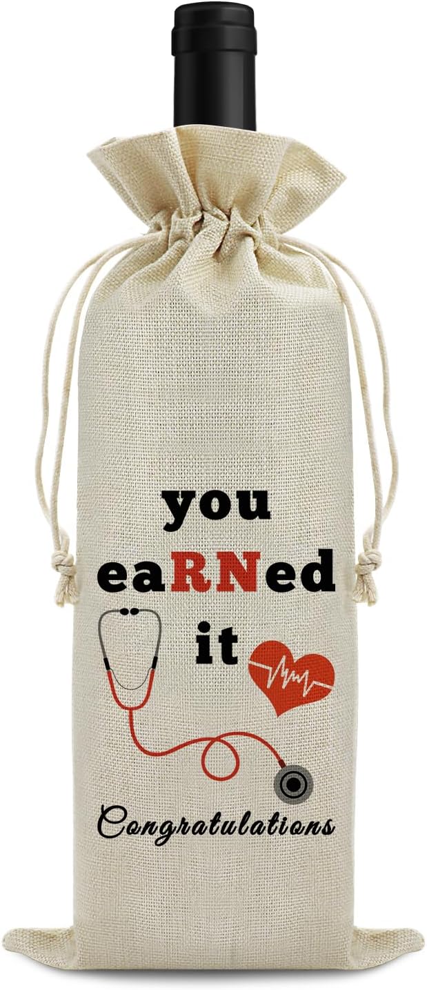 RN Gift RN Wine Bag Nurse Appreciation Gift Graduation Gift for RN Nurse Nursing School Gift Burlap Wine Gift Bag Nurses Day Christmas Thank You Gift for Nurse Practitioner RN Assistant Wine Wrap Bag