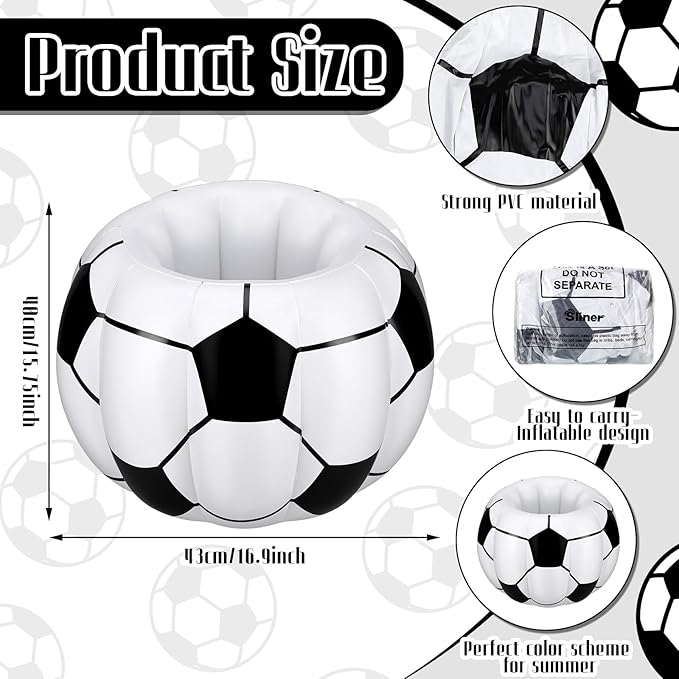 Soccer Party Decorations Inflatable Cooler Soccer Drink Cooler Reusable Floating Party Cooler Blow up PVC Football Party Cooler for Sports Themed Supply Drink Beer Food for Summer Parties(2 Pcs)