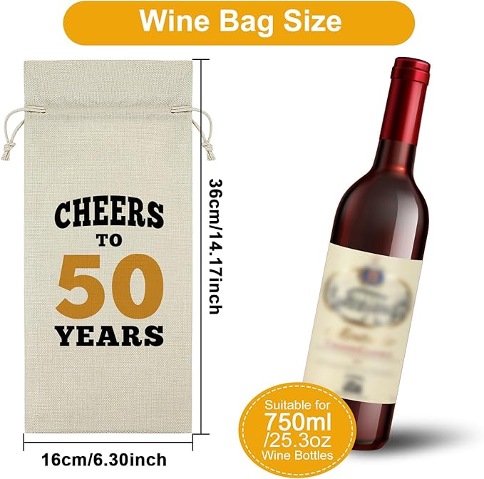 50 Years Old Birthday Gifts for Mom Wine Bag 50th Birthday Gifts for Men Cheers to 50 Years Decorations Wine Bottle Storage Bag 50th Anniversary for Couple Wine Accessories Gifts for Wine Lovers
