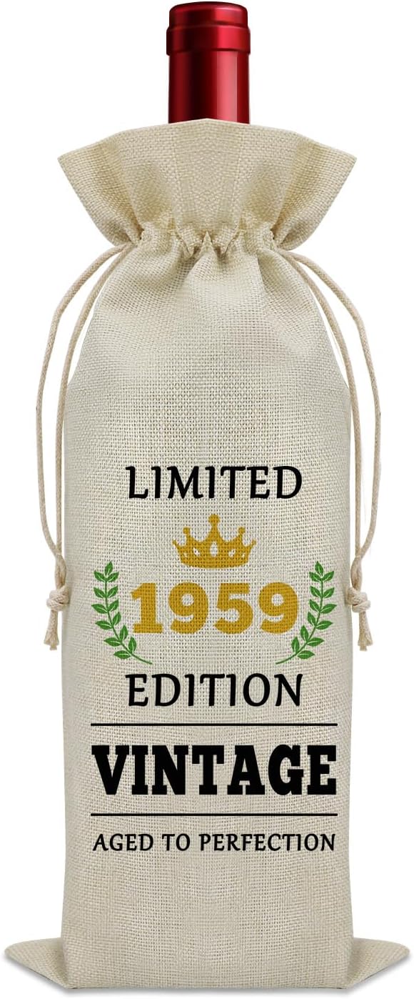 Sazuwu 65 Year Old Gifts Vintage 1959 Wine Bag 65th Birthday Gifts for Women Men Gifts for Someone Turning 65 Wine Bottle Decoration Bag Born in 1959 Gifts Wine Accessories Gifts for Wine Lovers