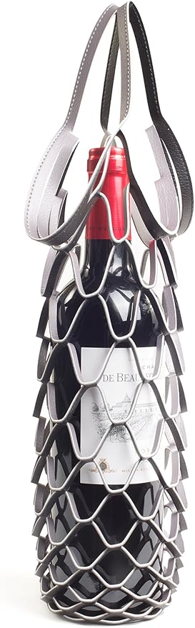 Wine Tote Gift Bag Carrier - 2 Pack - Single Bottle, Reversible, PU Leather - Collapsible Woven Mat Lies Flat as Coaster Expands to Become Netted Gift Basket Bag – by DeVine