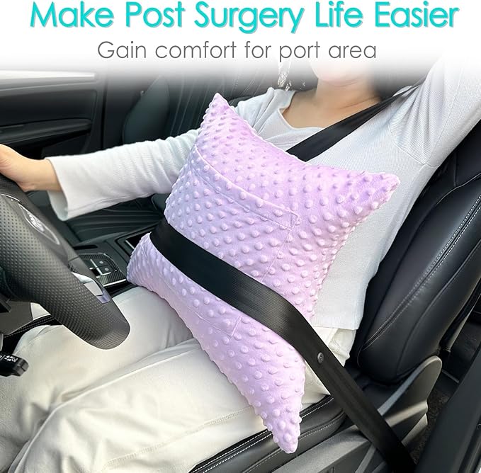 Heart Surgery Pillow Cough Recovery Pillows with 2 Pockets for Open Heart Surgery Bypass Mastectomy Breast Cancer Lumpectomy Chemo Port Pacemaker Broken Ribs Must Have Gifts Minky Dot Lavender