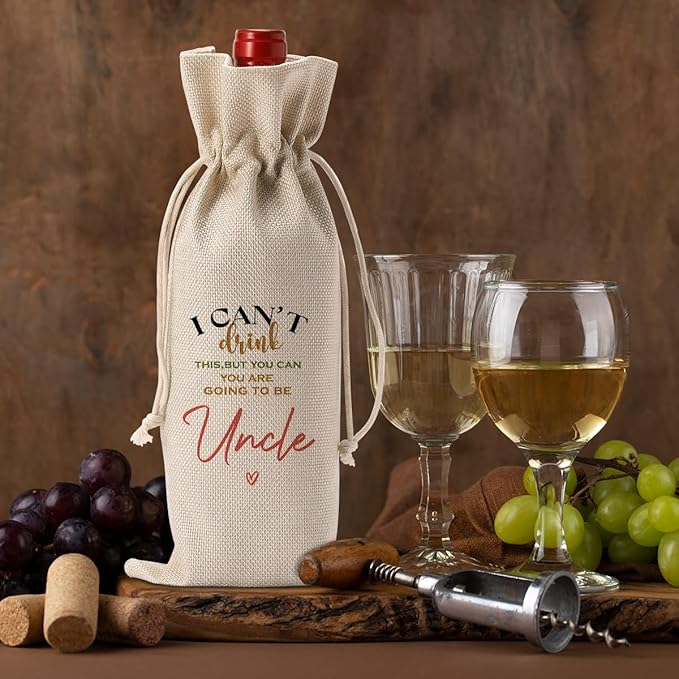 Funny Uncle Pregnancy Baby Announcement Wine Bag, Pregnancy Baby Announcement Gifts for Uncle Wine Bottle Bag, Uncle Gifts, I Can't Drink This But You Can Wine Bags