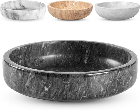 Marble Decorative Bowl - 7.5" Natural Black Solid Marble Centerpiece - Handmade Stone Fruit Bowl - Catch-All or Key Bowl for Kitchen - Modern Minimalist Decor