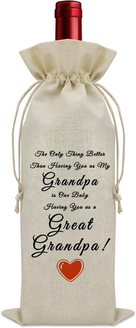 Sazuwu Grandpa Promoted to Great Grandpa Wine Bag Great Grandfather Birthday Gifts Baby Announcement Gifts for Great Grandpa Wine Bottle Decoration Bag Wine Accessories Gifts for Wine Lovers
