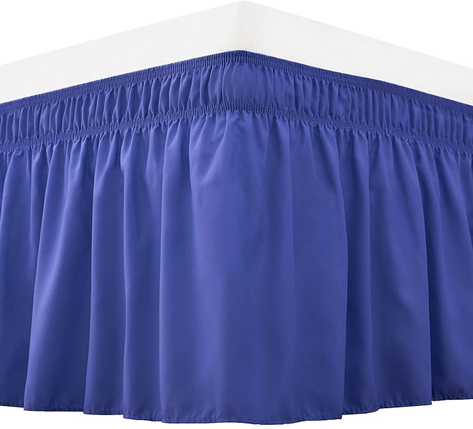 RIMELA Navy Bed Skirt King Size 18 Inch Drop, Blue Wrap Around Elastic Bedskirt, Dust Ruffle for Adjustable Bed Base, Soft Durable Fabric Machine Washable Easy to Install