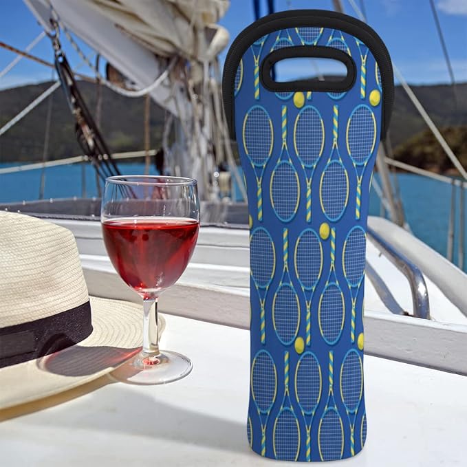Single Bottle Wine Gift Tote Carrier Tennis Yellow Blue Neoprene Wine Tote Bags Holder Cooler Wine Gift for Women Men