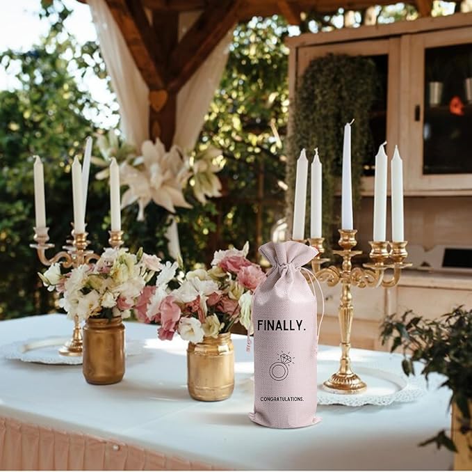 Baobeily Finally Wedding Gift Engagement Gift Bag For bride/him/her Newly Engaged Gift Wine Tote