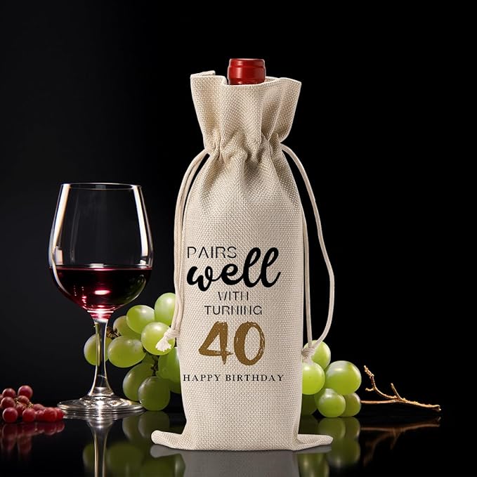 40th Birthday Gifts Women Men, 40 Year Old Birthday Gifts for Women Mom Dad Wine Gift Bag, Wine Accessories Gifts Anniversary 40th Birthday Decorations Wine Bag Wine Bags for Wine Bottles Gifts