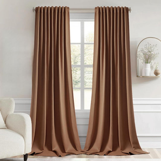 MIULEE Back Tab Blackout Curtains 108 Inch Long 2 Panels Set for Living Room Bedroom, Rod Pocket/Pinch Pleated Extra Long Thermal Insulated Room Darkening Light Blocking Drapes, Cappuccino Brown