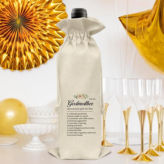 HOIJAUMAI Godmother Gift From Godson Goddaughter, Godmother Wine Bag Godmother Definition Wine Gift Bags for Birthday Mother's Day