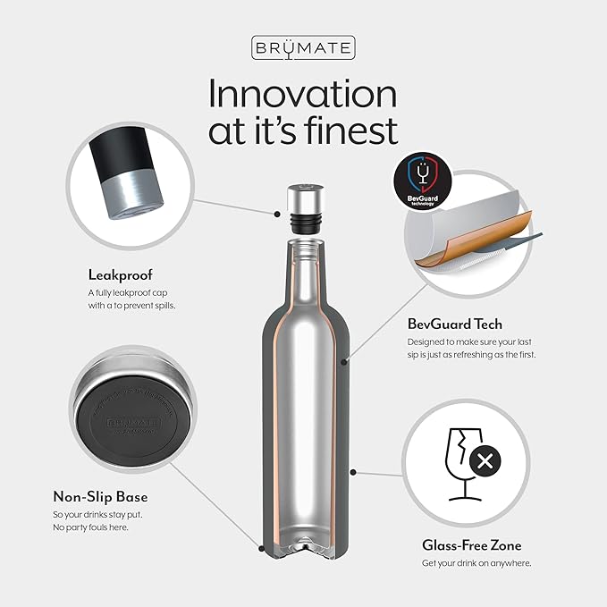 BrüMate Winesulator 25 Oz Triple-Walled Insulated Wine Canteen Made Of Stainless Steel, 24-hour Temperature Retention, Shatterproof, Comes With Matching Silicone Funnel (Glitter Merlot)