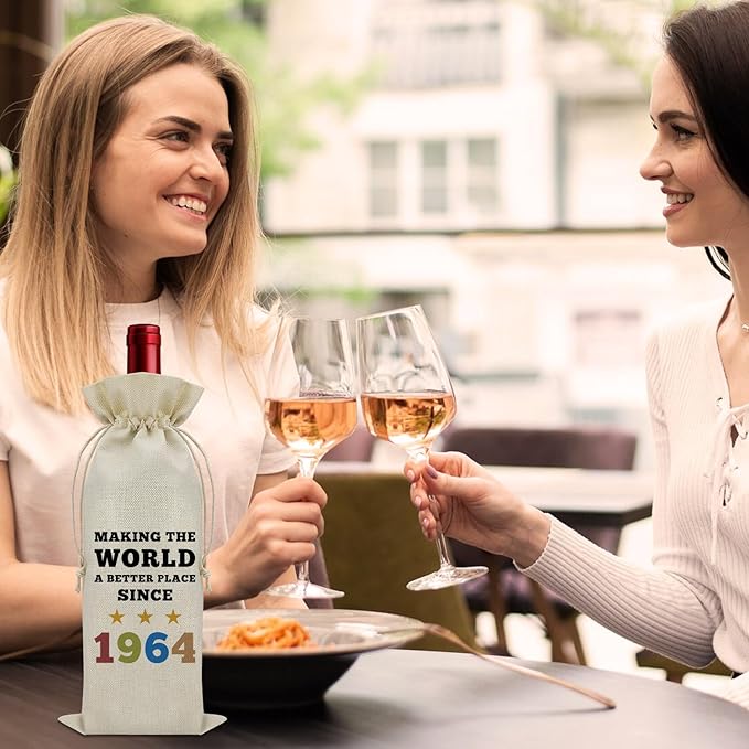 Sazuwu 60th Birthday Gifts for Women Men Wine Bag Born in 1964 Gifts for Grandma Grandpa 60 Year Old Birthday Gifts for Mom Dad Wine Bottle Decoration Bag Wine Accessories Gifts for Wine Lovers