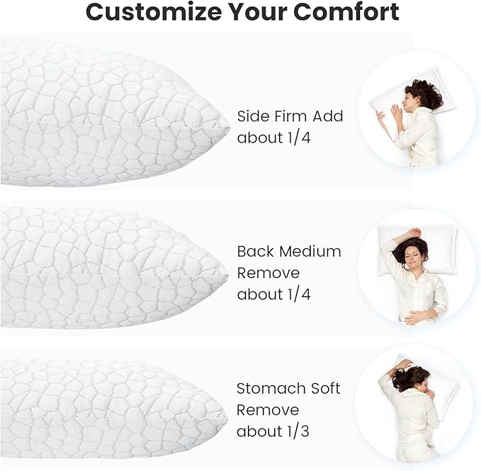 High Cooling Pillow for Hot Sleepers Bed Pillow for Side Sleepers Memory Foam Neck Pillow Standard Pillow with 2 Extra Fill