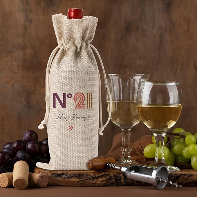 Happy 21st Birthday Party Decorations for Her Him, Cool 21st Birthday Gifts for Her Him Wine Bag, Unique 21 Year Old Birthday Gifts for Her Women Wine Bags, N° 21 Happy Birthday Wine Bag