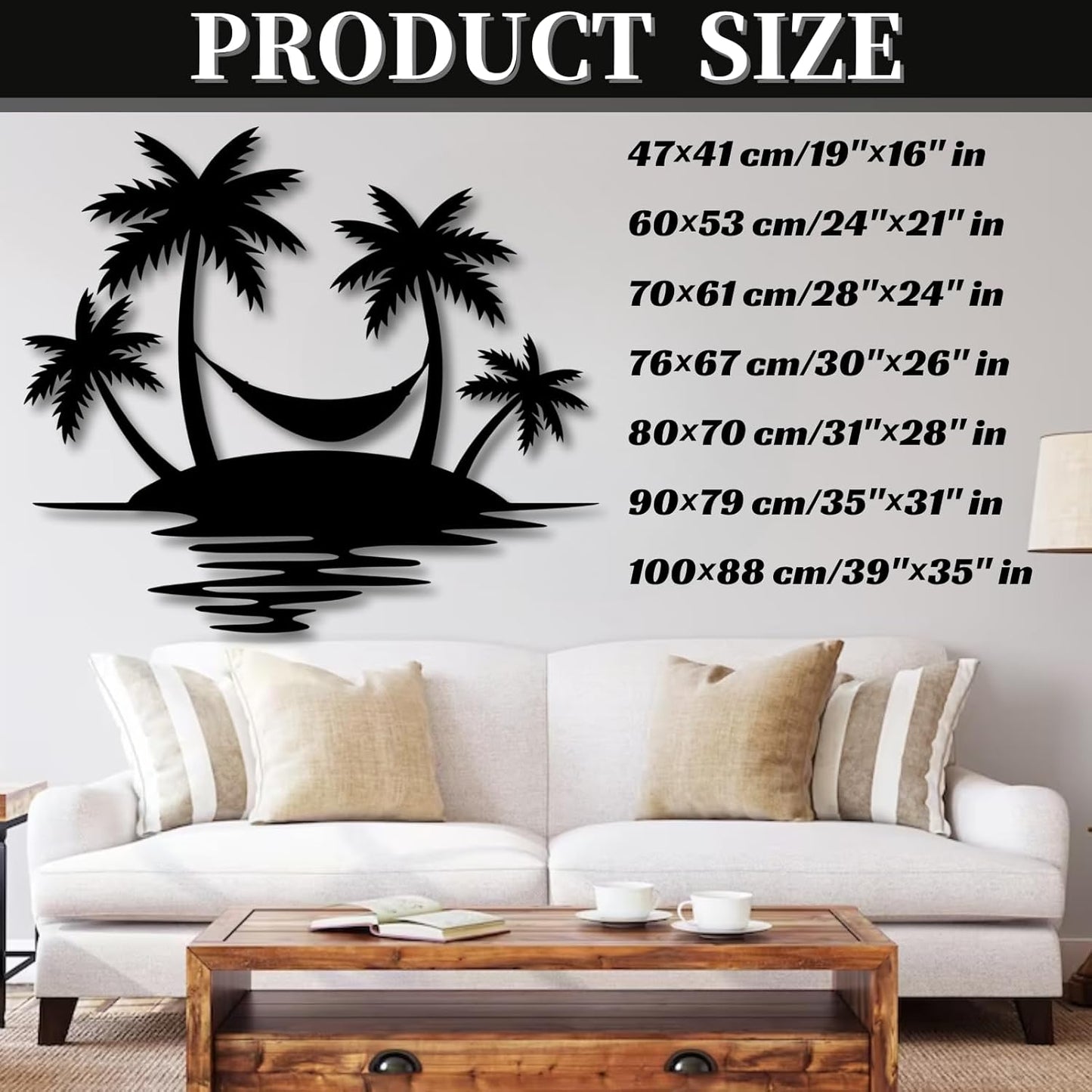 Palm Tree Metal Wall Decor,Palm Tree Outdoor Wall Art,Tropical Palm Tree Wall Decorations for Living Room,Outdoor Wall Decorations for House(24"×21",Black)