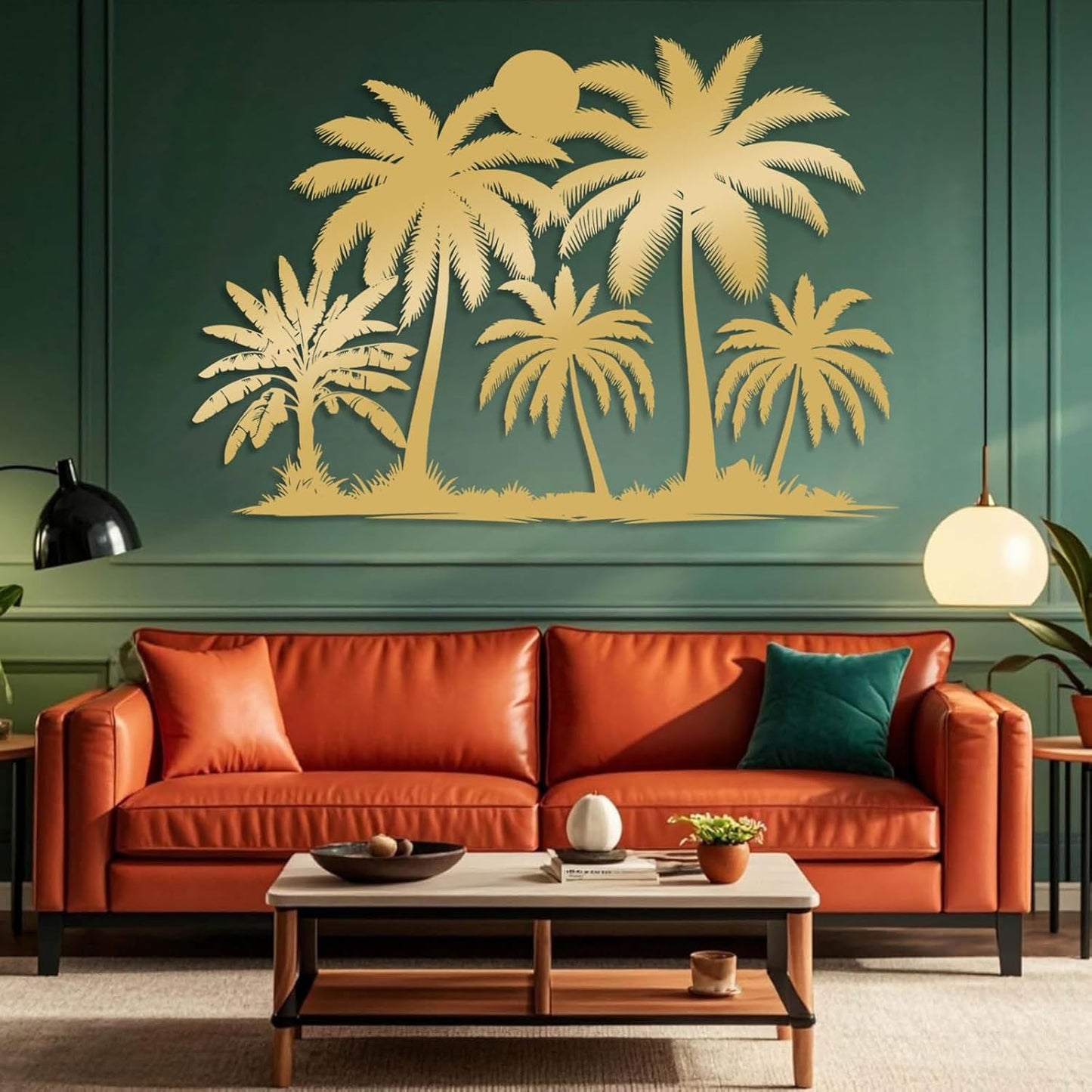Tuglona Metal Palm Tree with Sunset Wall Decor, Tropical Palm Tree Metal Wall Art, Tropical Wall Decor, Sun Wall Art, Beach Wall Decoration, Coastal Trees Wall Hanging (White, 41"x29"/105x73cm)