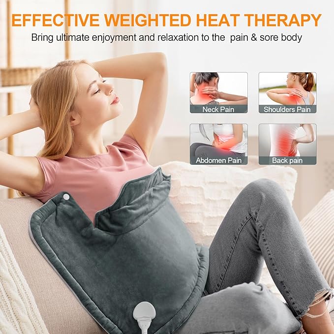 Heating Pad for Neck and Shoulders and Back, Christmas Birthday Gifts for Women Mom Mother, Weighted Neck Heating Pad for Back Pain Relief, Heating Pads Large, 6 Heat Settings 4 Auto-Off,17"x23" Gray