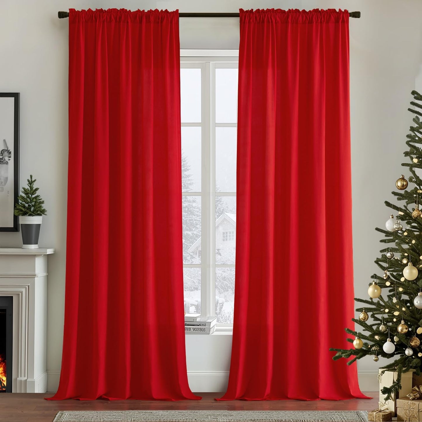 MIULEE Red Privacy Sheer Curtains That Let Light in 96 Inches Long Non-See-Through Semi Sheer Curtain Light Filtering Window Curtains Christmas Drapes for Living Room Bedroom 2 Panels Set 42 X 96
