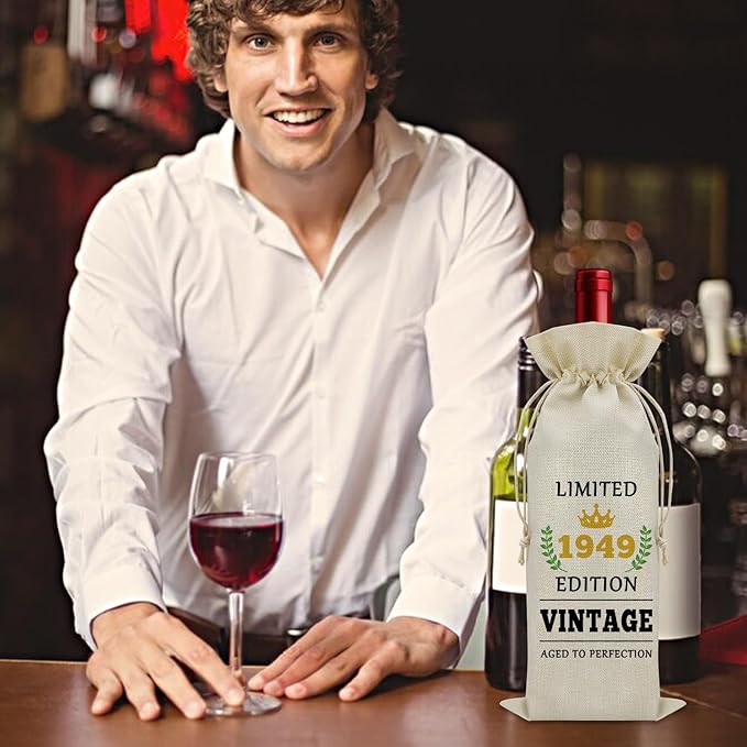 Sazuwu 75 Year Old Gifts Vintage 1949 Wine Bag 75th Birthday Gifts for Women Men Gifts for Someone Turning 75 Wine Bottle Decoration Bag Born in 1949 Gifts Wine Accessories Gifts for Wine Lovers