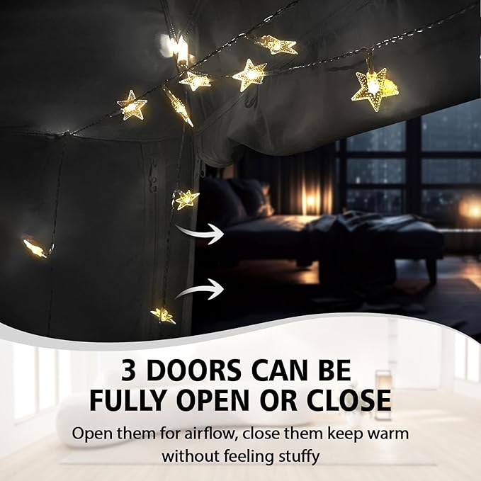 Bed Tent Bed Canopy Breathable 100% for Adult and Kids Light Reduction Sleeping Dream Tents Indoor Portable Big Space with String Light 3 Doors Twin Full Queen King Size