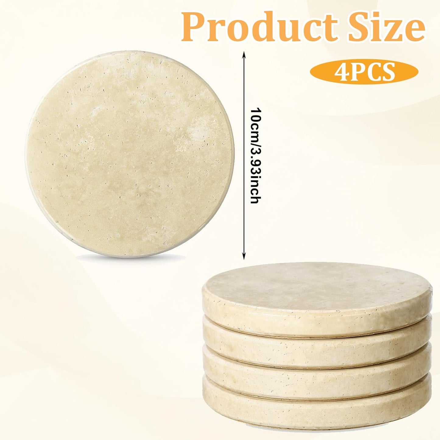 Beige Natural Travertine Marble Coasters Set of 4, Round 4 Inch Diameter Drink Marble Coasters for Housewarming Gifts, Anniversaries, Office Decorations Protect Tables from Stains & Scratches