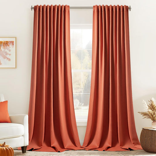 MIULEE Back Tab Burnt Orange Blackout Curtains 120 Inch Long 2 Panels Set for Living Room Bedroom Privacy, Fall Terracotta Rod Pocket/Pinch Pleated Extra Long Room Darkening Light Blocking Drapes