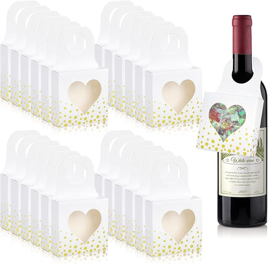 Megitzuu 50 Pieces Wine Bottle Box with Window, White Wine Boxes for Gifts Hanging Foldable Wine Gift Boxes Kraft Paper Wine Bottle Hanger Favor Box for Holding Candy Truffles Chocolate Cookies