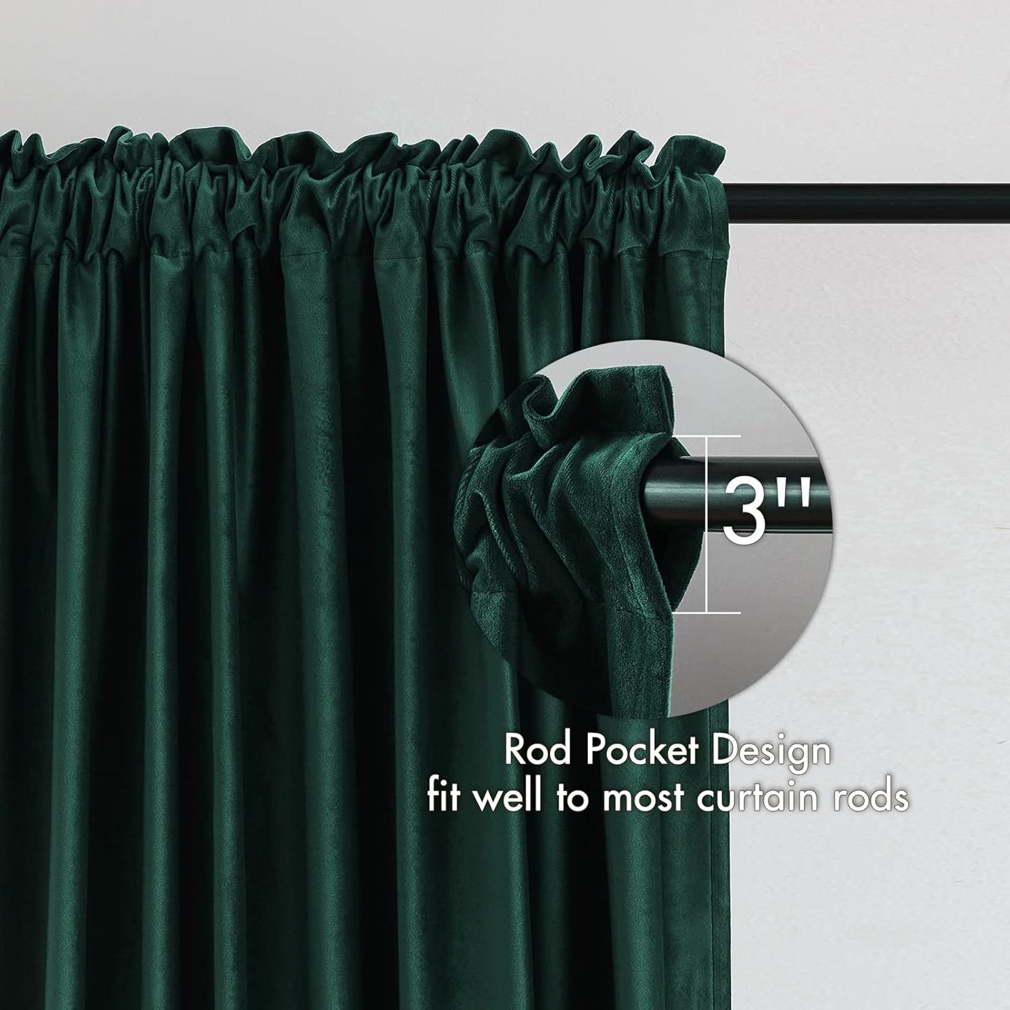 MIULEE Dark Green Velvet Curtains Thermal Insulated Blackout Curtain Christmas Emerald Green Drapes for Bedroom Living Room Darkening 108 Inches Long Curtains Panels Rod Pocket Set of 2