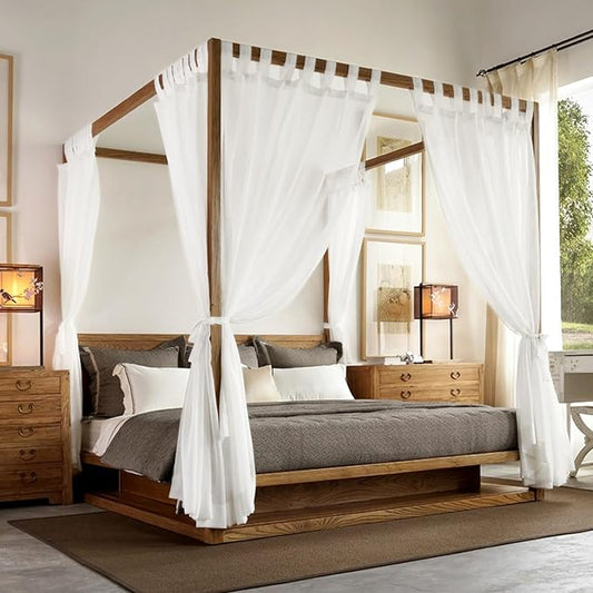 AIKASY Princess Canopy Bed Curtain with Top and Self-Adhesive Velcro, Creating a Romantic Atmosphere in The Room