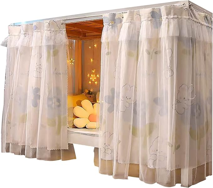 Hoce Bunk Bed Curtain Gauze Bunk Bed Curtains Drapes with Lace Privacy Dorm Bed Canopy for Bottom Twin, 2 Panels