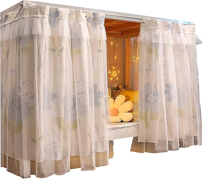 Hoce Bunk Bed Curtain Gauze Bunk Bed Curtains Drapes with Lace Privacy Dorm Bed Canopy for Bottom Twin, 2 Panels
