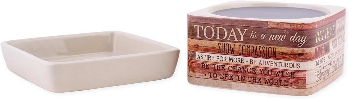 Today Aspire Change World Wood Look Stoneware Electric 2-in-1 Jar Candle and Wax Tart Oil Warmer