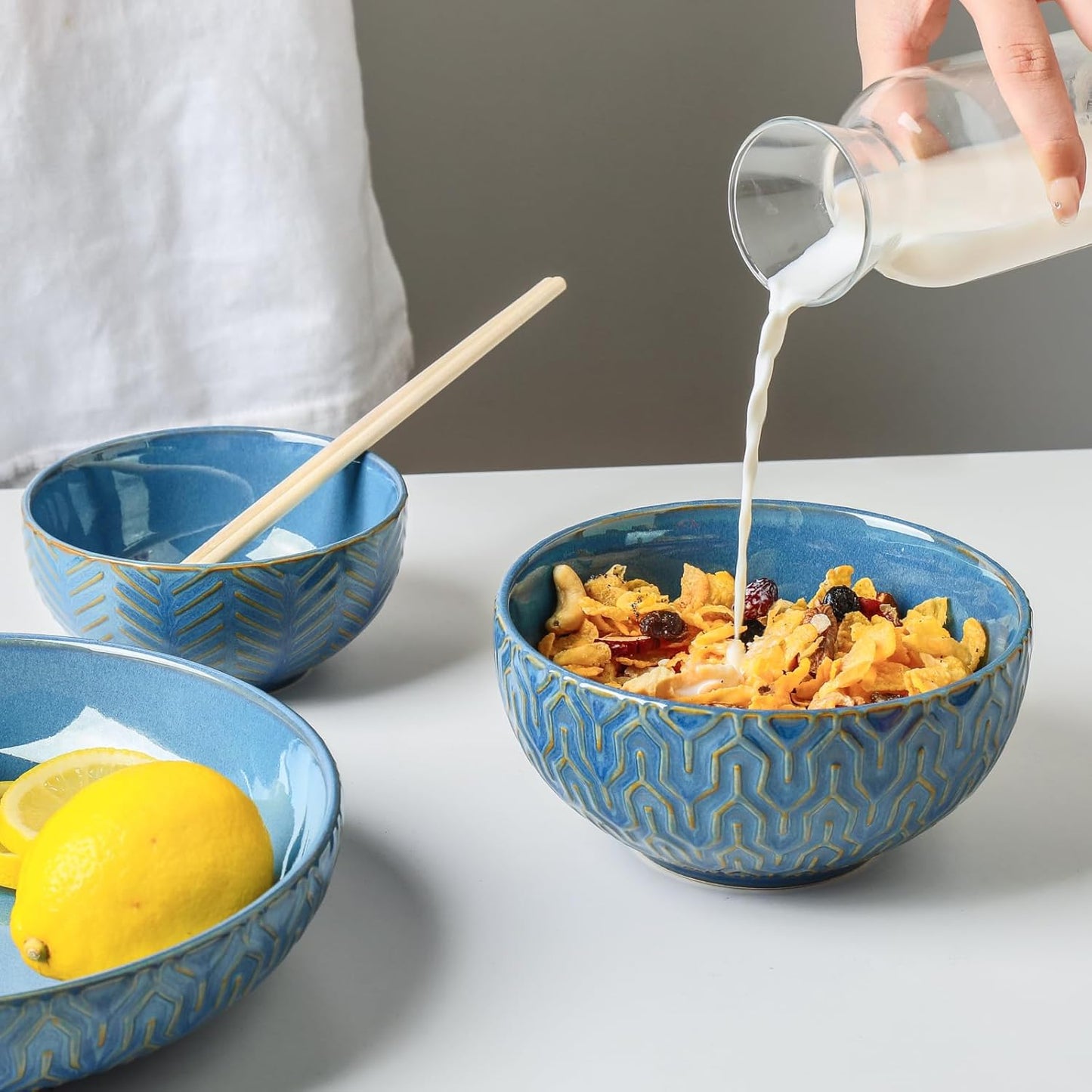 Sureasy Ceramic Cereal Bowls Set of 4-25 oz Blue Soup Bowls for Kitchen, Perfect for Soup, Pasta, and Salad, Microwave & Dishwasher Safe