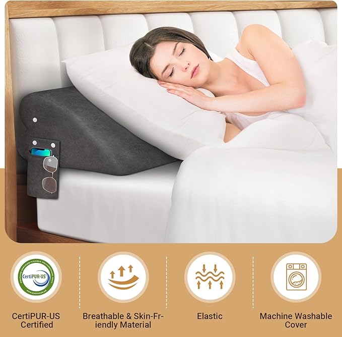 Heart-Shaped Bed Wedge Pillow for Headboard Gap with Adjustable Pocket, Grey Bed Gap Filler (0-8"), Headboard Bed Pillow Wedge, Mattress Gap Filler Queen(60"x10"x5")