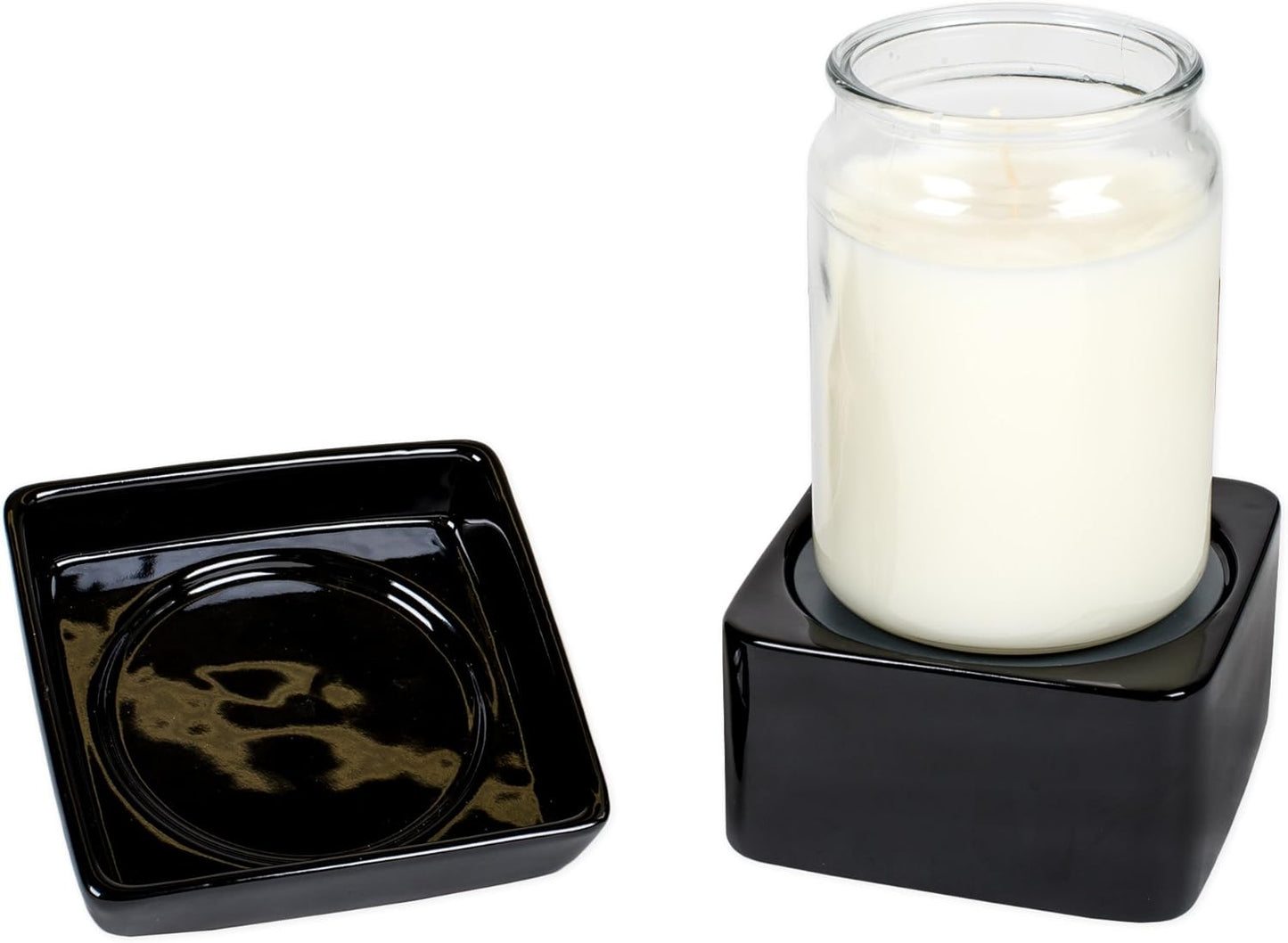 Elanze Designs Glossy Black Ceramic Stoneware 2-in-1 Jar Candle and Wax Tart Oil Warmer - 2 Pack