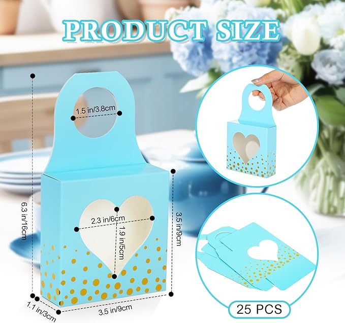 ISKYBOB 25 Pieces Wine Bottle Box with Window, Kraft Paper Wine Boxes for Gifts Hanging Wine Bottle Gift Box Foldable Wine Bottle Hanger Favor Box for Holding Candy Truffles Chocolate Cookies (Blue)