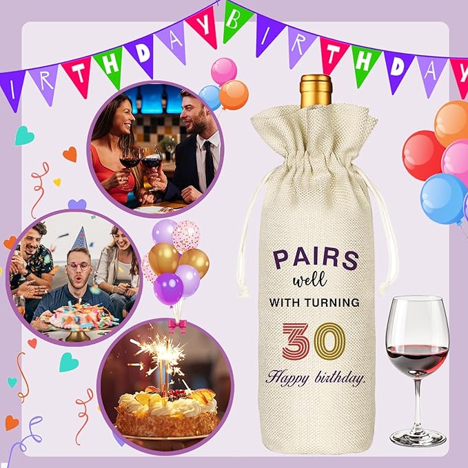 Socive 30th Birthday Gift for Women Men,30th Birthday Wine Bag,1994 Birthday Wine Bag,30 Years Old Birthday Party Decor Gift(30 BIRTHDAY)