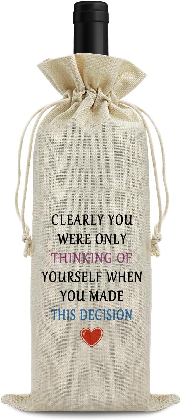 Leaving Away Gifts for Colleague Wine Bag New Job Gifts for Coworkers Drawstring Wine Bottle Bag Farewell Goodbye Gift for Boss Women Men Friends Congratulation Gift Reusable Burlap Wine Gift Bag