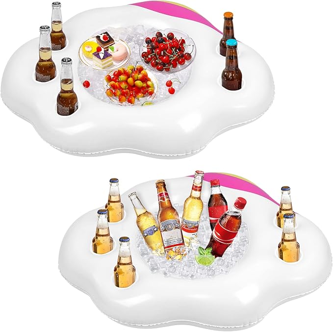 Hemoton Inflatable Serving Bar Buffet 2 PCS, Drink Bottle Holder Floating Beverage Salad Fruit Serving Bar for Indoor Outdoor Summer Beach Luau Party, Picnic, BBQ, Camping, Water Fun Decorations