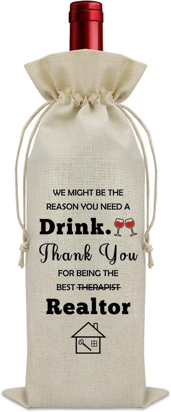 Realtor Gifts for Women Agent Wine Bag Thank You Gifts for Clients Real Estate Therapist Gifts for Men Wine Bottle Storage Bag Housewarming Gifts for Her Wine Accessories Gifts for Wine Lovers(Beige)