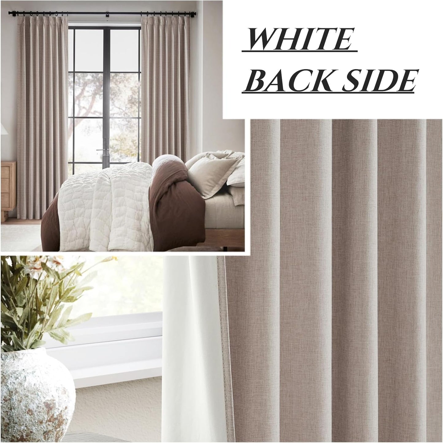 100 Inch Length Custom Summer Curtains for Windows Living Room, Viral Back Tab Pinch Pleated Blackout Curtain with Hooks Faux Linen Designer Drapes for Sliding Glass Doors(40Wide x 100Tall x 2Panels)