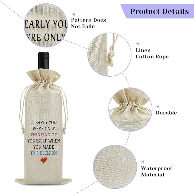 Leaving Away Gifts for Colleague Wine Bag New Job Gifts for Coworkers Drawstring Wine Bottle Bag Farewell Goodbye Gift for Boss Women Men Friends Congratulation Gift Reusable Burlap Wine Gift Bag