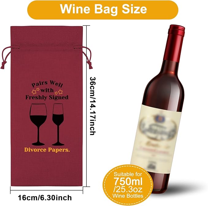 Divorce Gifts for Women Wine Bag Divorce Party Gifts for Him Breakup Gifts for Her Wine Bottle Decoration Bag New Beginning Gift Ideas Pairs Well with Freshly Signed Divorce Papers（Red）
