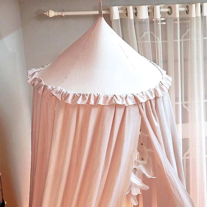 Upgrade Version of Canopy for Kids Bed, Extra Large Canopy for Girls Room Decoration Princess Castle Play Tent Hanging House, Dreamy Canopy for Children Room Reading Nook Canopies (Pale Pink Ruffle)