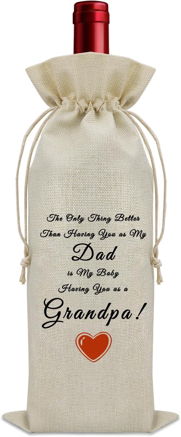 Sazuwu Dad Promoted to Grandpa Gifts Wine Bag New Grandpa Gifts for Fathers Day Pregnancy Announcement Gifts for Grandpa Wine Bottle Decoration Bag Grandfather Birthday Gift from Daughter