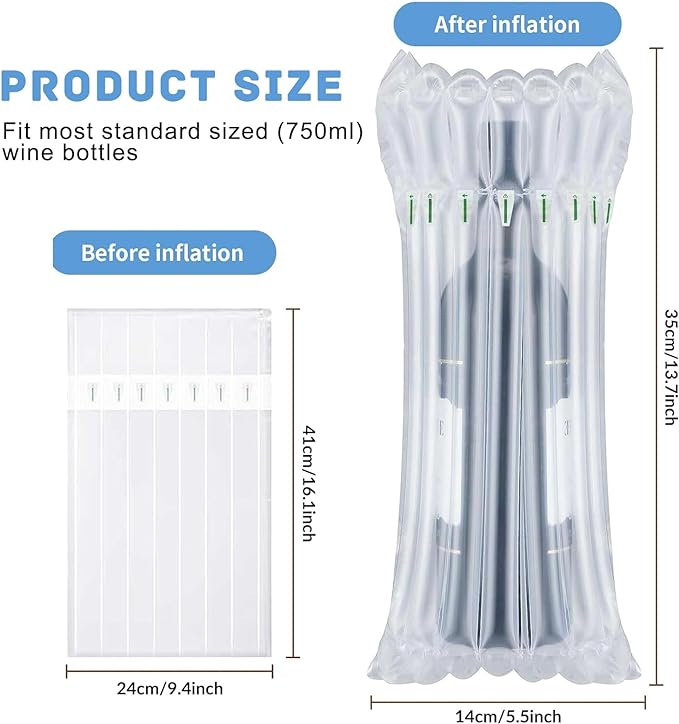 Wine Bottle Travel Protector Bags 20 Packs Wine Sleeve Protector Inflatable Bubble Cushion Wrap with Pump for Travel Safe Transportation