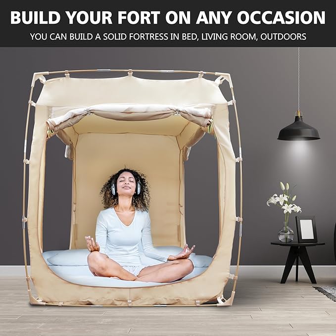 Bed Tent Bed Canopy Full Size Tents for Adult and Kids- Portable Dream Tent Indoor Sleeping Tents 70% Blackout with 3 Doors Breathable Big Space Tents